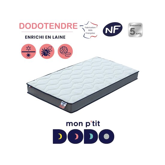 Mon P'tit Dodo Matelas Dodotendre déhoussable Blanc/Anthracite  Mon P'tit Dodo Matelas Dodotendre déhoussable Blanc/Anthracite