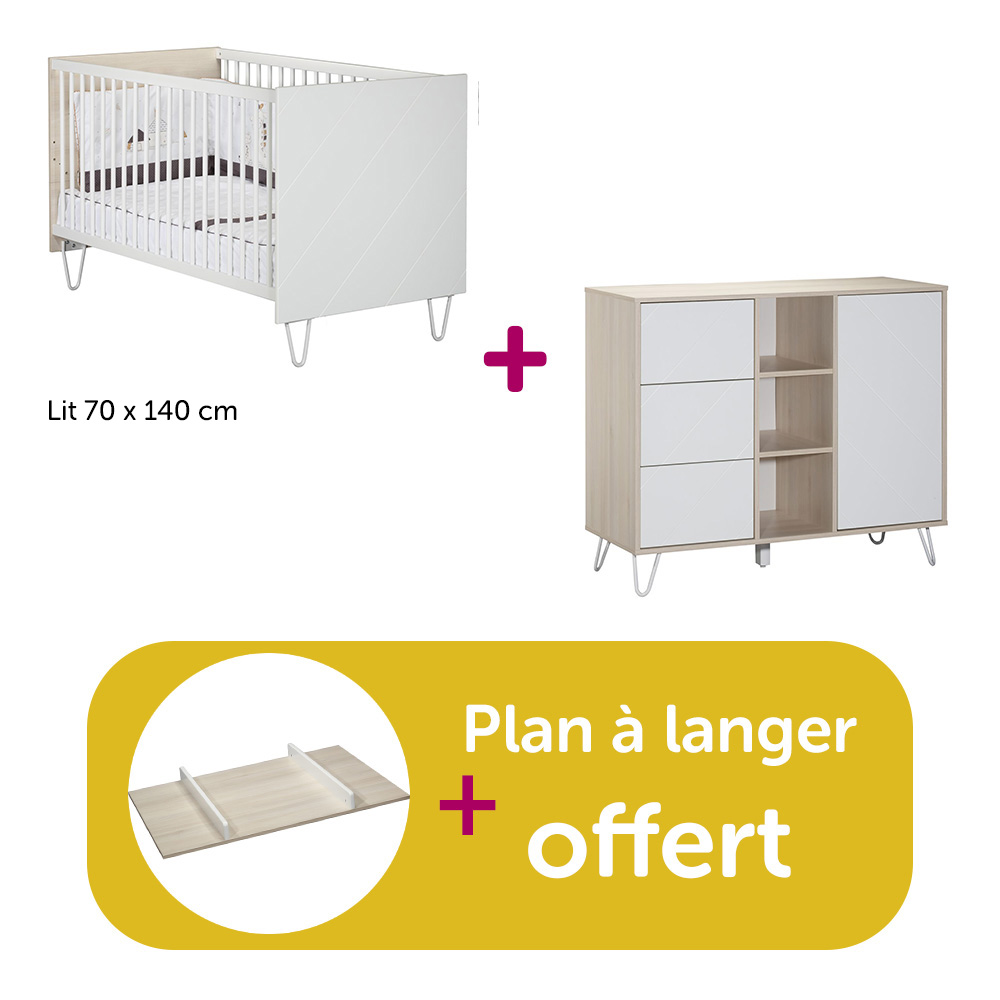 Sauthon - Chambre Duo Happy : lit 70x140, commode, plan offert  Sauthon