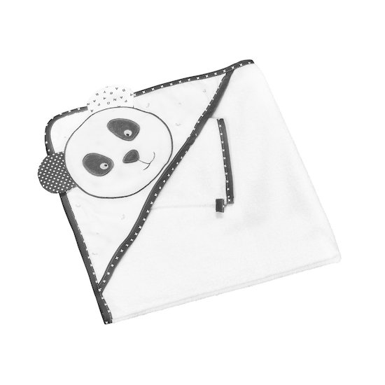 Sauthon Cape de bain + gant Panda Chao Chao Blanc - Noir 