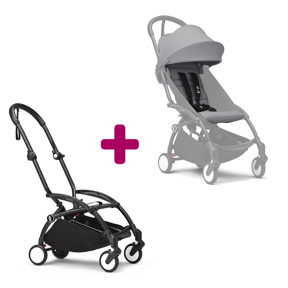 Stokke - Pack chassis poussette YOYO³ Noir + pack 6+ YOYO³ Stone  Stokke