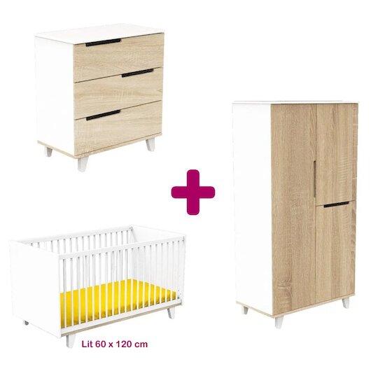 Sauthon Chambre bébé complète Baltic : lit 60x120, commode, armoire   Sauthon Chambre bébé complète Baltic : lit 60x120, commode, armoire