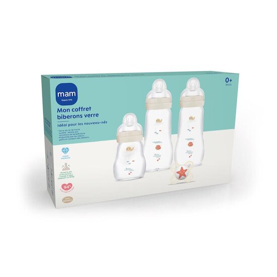 MAM Coffret 3 biberons verre Blanc 