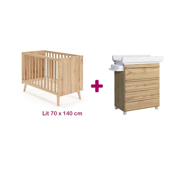 Micuna Chambre bébé duo Martha : lit 70x140, commode à langer avec baignoire   Micuna Chambre bébé duo Martha : lit 70x140, commode à langer avec baignoire