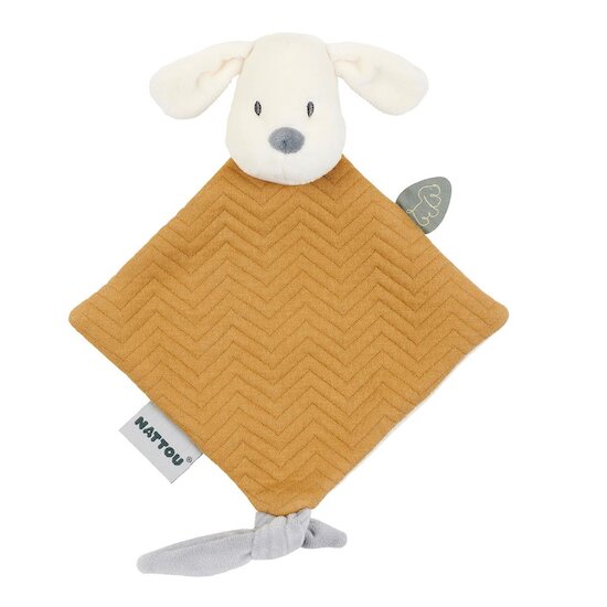 Nattou Charlie mini doudou chien jacquard  Caramel 