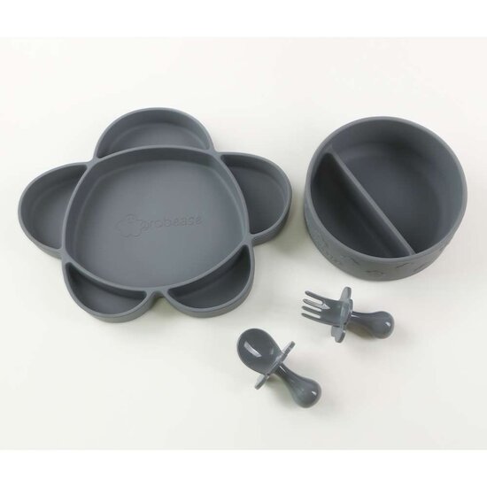 Grabease Coffret repas 4 pièces en silicone avec ventouse Gris 6 mois +