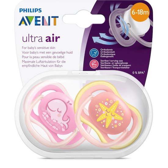 Philips Avent 2 Sucettes ULTRA aérées Rose Étoile / Baleine 6-18 mois