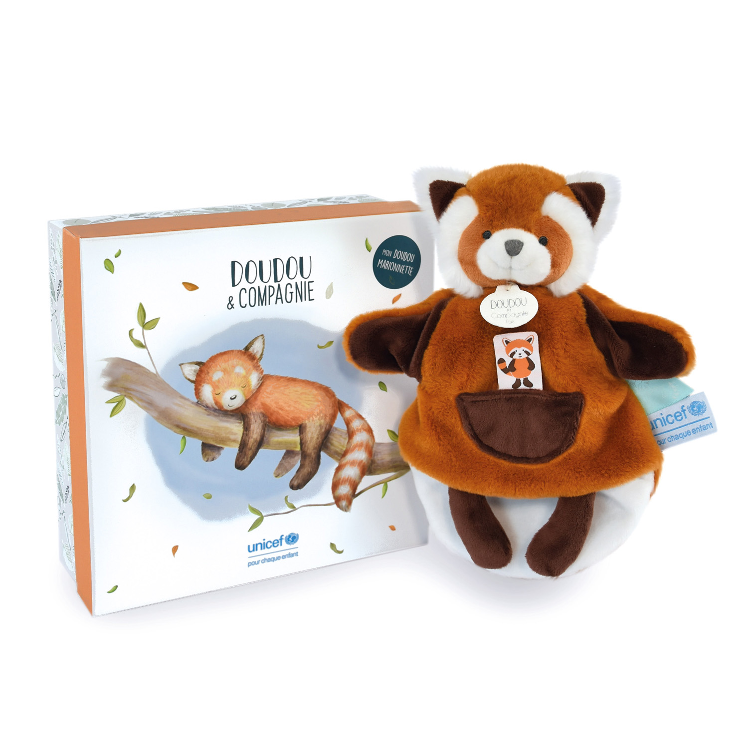 UNICEF Panda roux marionnette ORANGE Doudou & Compagnie