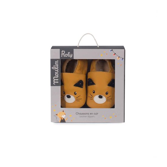 Moulin Roty Chaussons cuir chat Les moustaches Mixte  Moulin Roty Chaussons cuir chat Les moustaches Mixte