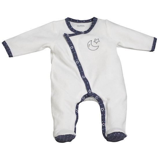 Sauthon Pyjama velours Merlin Blanc/Bleu 1 mois