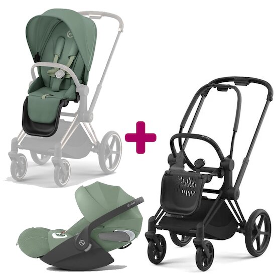 Cybex Pack Duo Chassis Priam matt black + Siege + Cloud T i-size Tissus Plus Leaf Green  