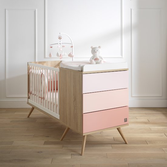Sauthon Lit combine evolutif en 90x190 seventies blanc Rose 60x120 cm