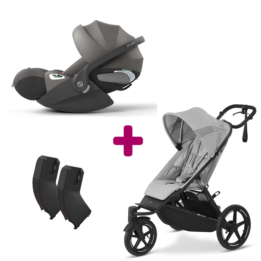 Cybex - Pack Poussette duo Avi Spin Fog Grey + adaptateurs coque + coque Cloud T Mirage Grey  Cybex