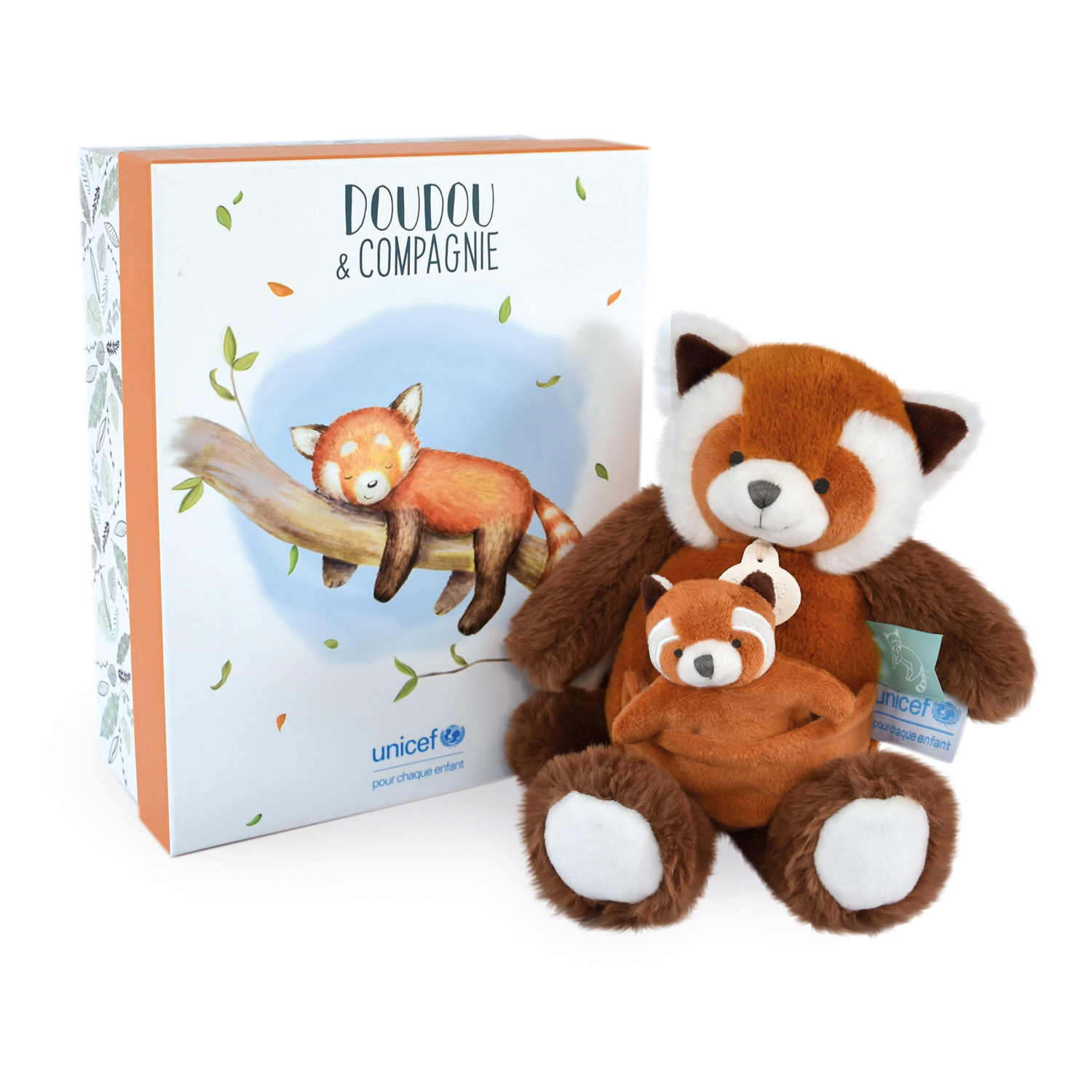 UNICEF Panda roux avec bébé ORANGE Doudou & Compagnie