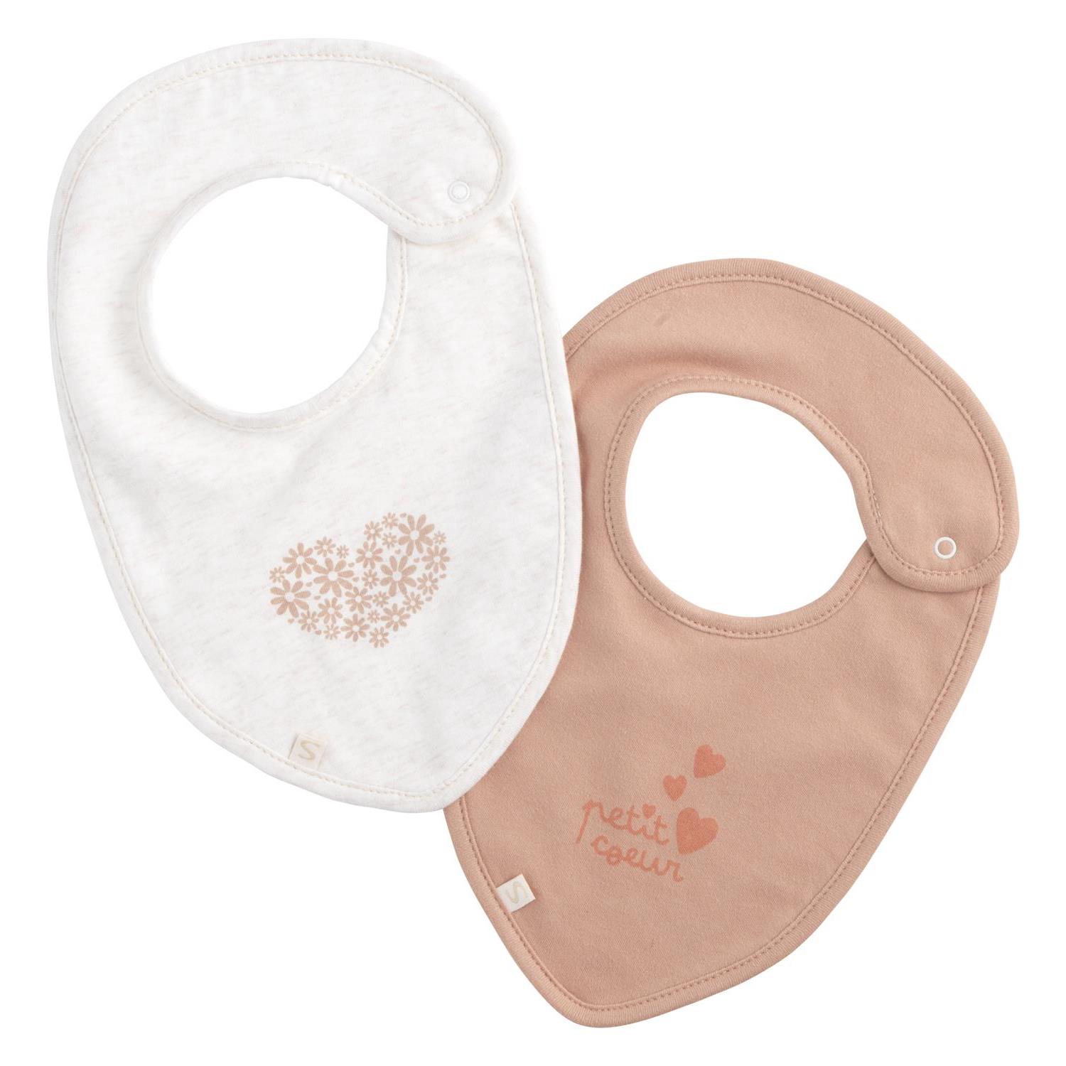 Lot de 2 Bavoirs Petit Coeur ROSE Sauthon