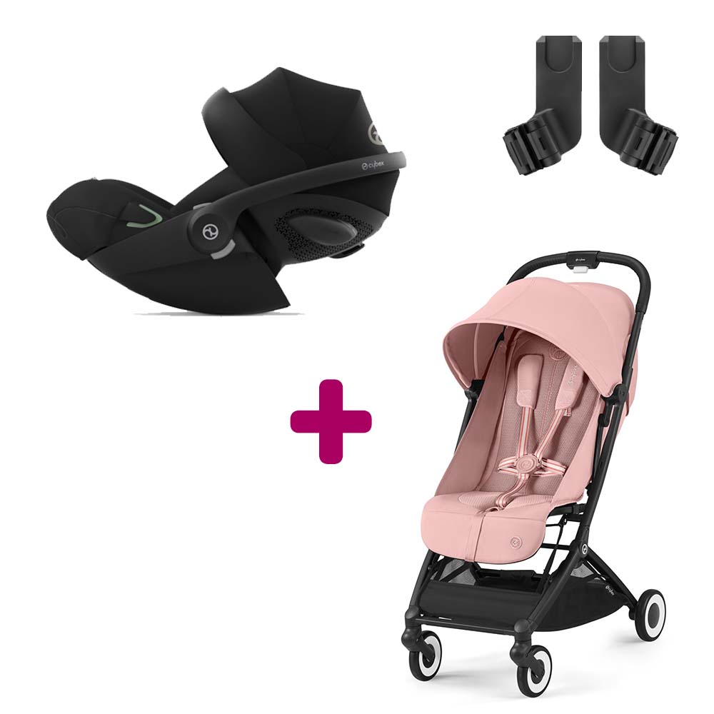 Cybex - Pack Poussette Duo Orfeo Candy Pink + adaptateurs + Coque Cloud G i-Size Moon Black  Cybex
