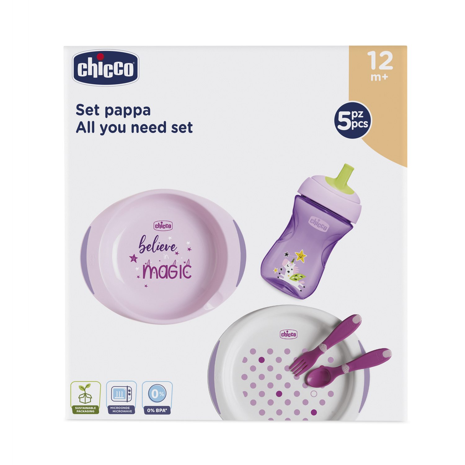 Chicco - Coffret repas 2e âge ROSE Chicco