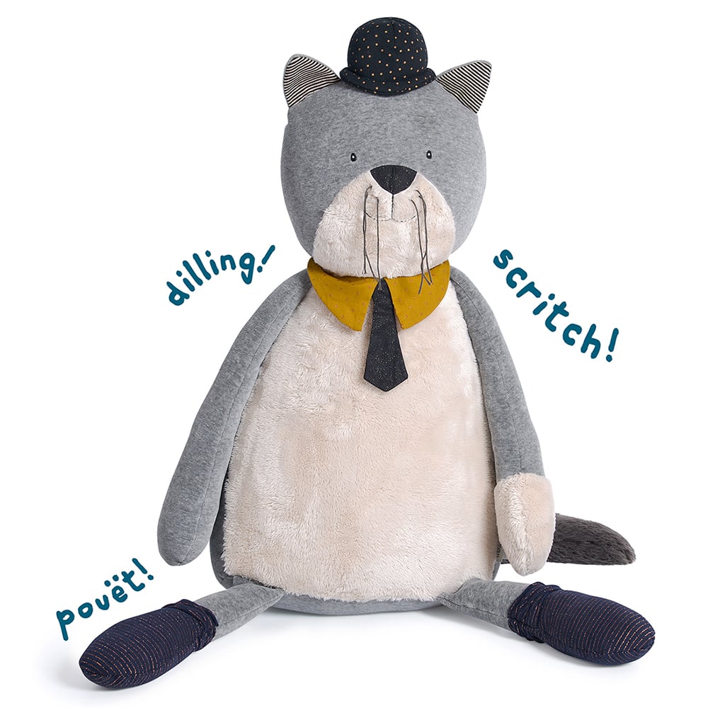 Peluche chat géant Fernand Les Moustaches GRIS Moulin Roty