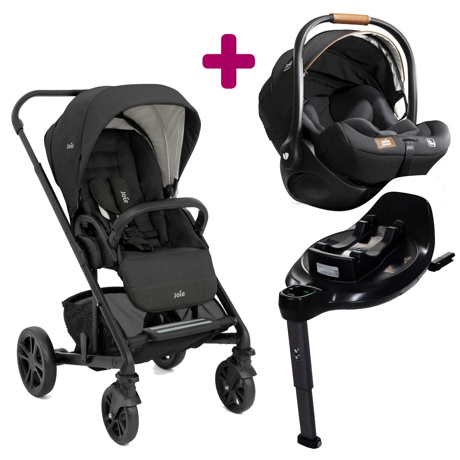 Pack poussette duo Chrome Shale + coque I-level Recline Eclipse + base pivotante encore Joie