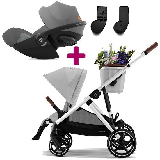 Cybex Pack Poussette Duo Gazelle S 2023 Silver Lava Grey + adaptateurs + Coque Cloud G i-Size Tissu Plus Lava Grey  