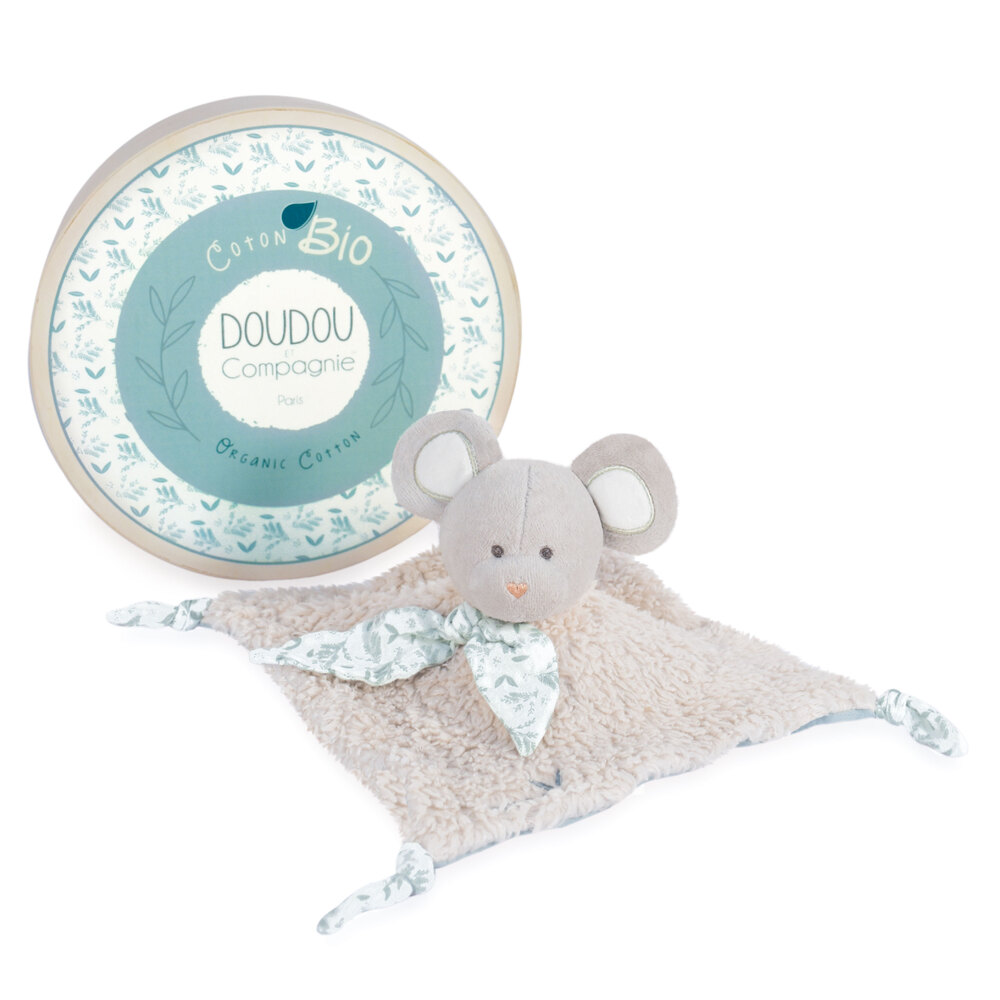 Doudou & Compagnie - Doudou Souris en coton bio VERT Doudou & Compagnie