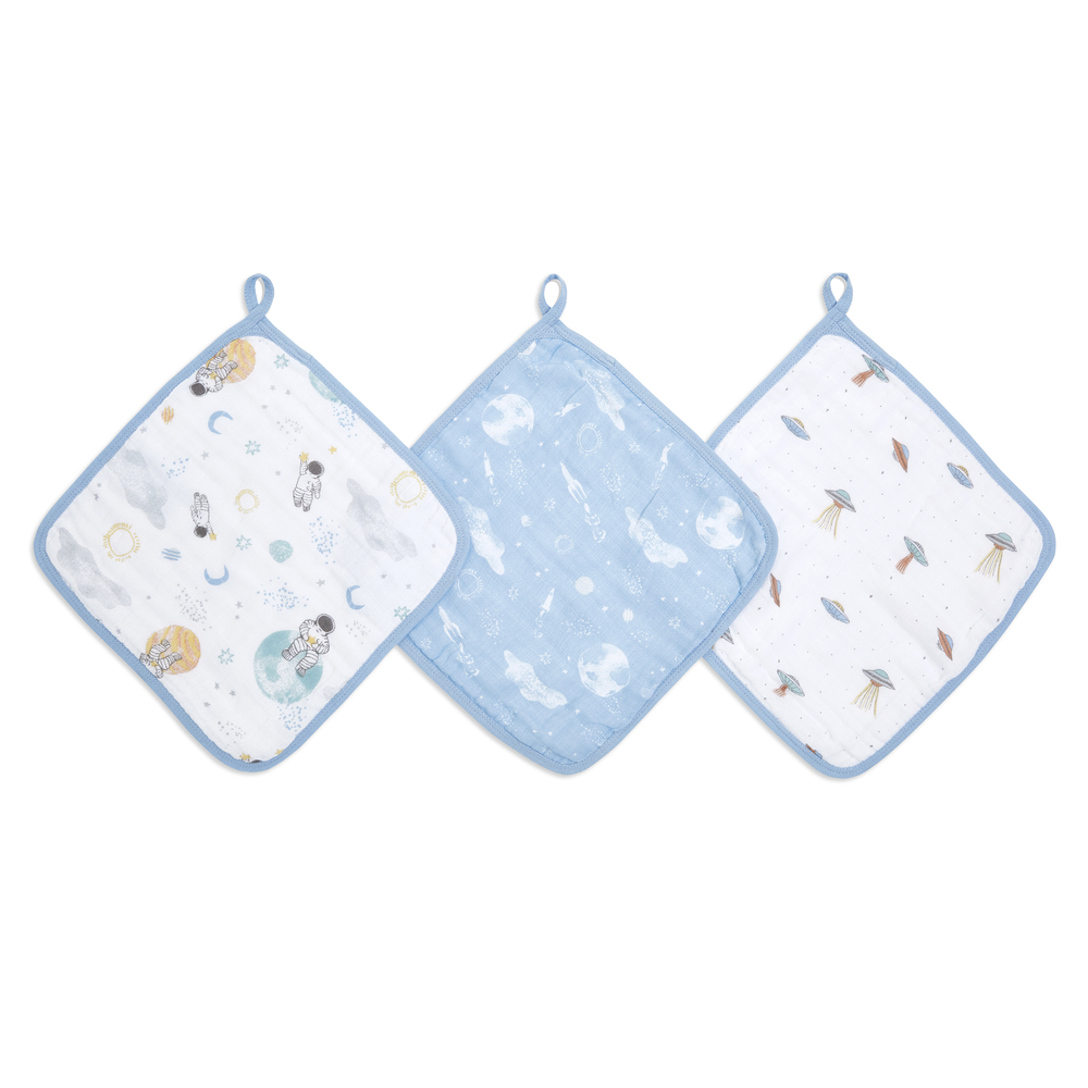 3 débarbouillettes en mousseline de coton Essentials BLEU Aden et Anais