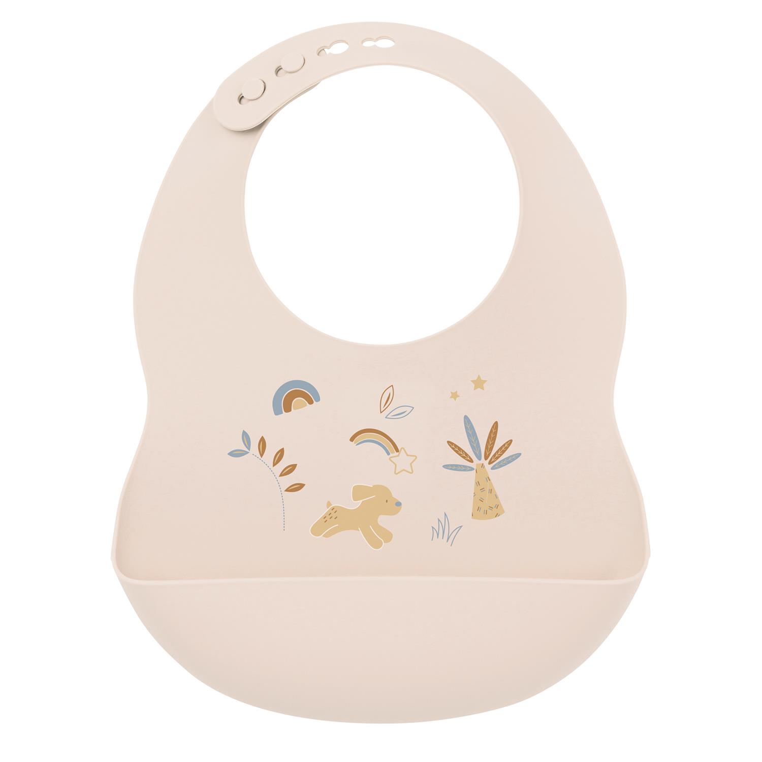 Nattou - Bavoir imprimé silicone BEIGE Nattou