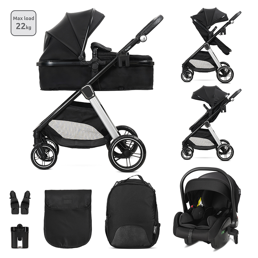 Poussette Aspen 3en1 + coque et accessoires NOIR Lorelli