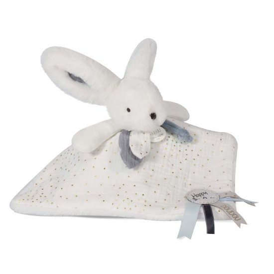 Doudou & Compagnie Doudou plat Happy Glossy Blanc 25 cm