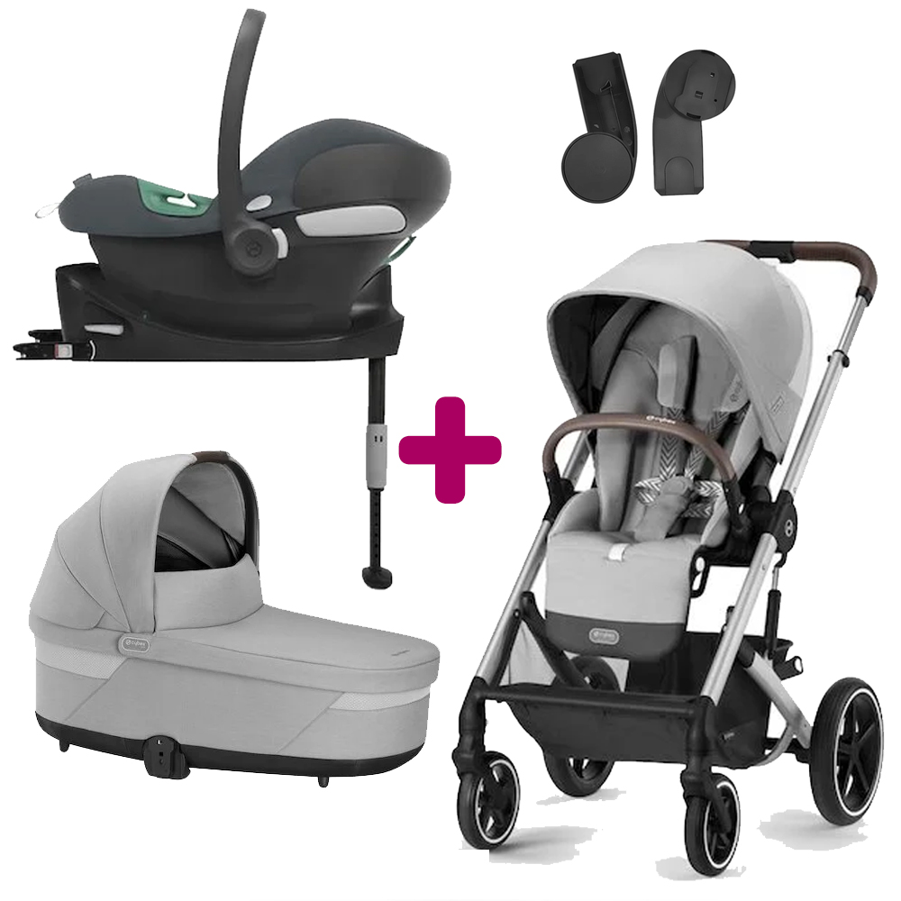 Pack poussette trio Balios S Lux châssis Silver - lava grey + nacelle Cot S Lux + coque aton B2 steel grey avec base Cybex