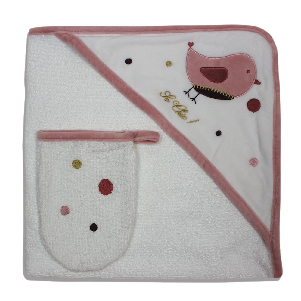 Sortie de bain + gant Bird ROSE Les Chatounets