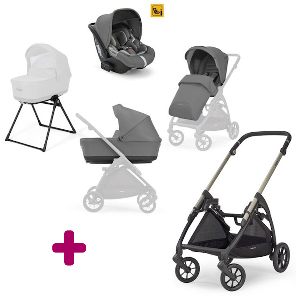 Pack poussette trio Electa + coque Darwin + nacelle + couvre-jambe + support Chelsea grey Inglesina