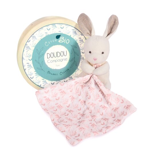 Doudou & Compagnie Pantin avec doudou Lapin en coton bio Rose 15 cm