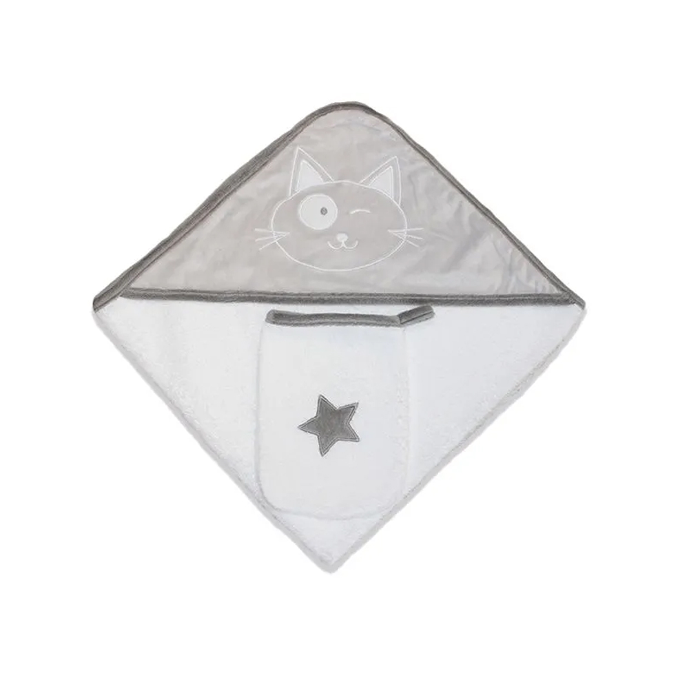 Les Chatounets - Sortie de bain + gant Star GRIS Les Chatounets