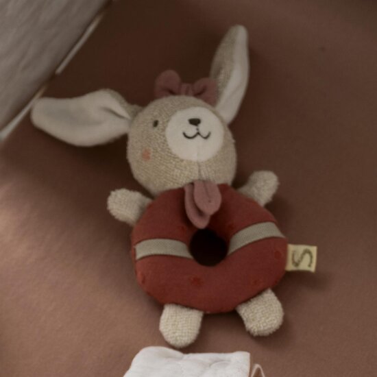 Sauthon Hochet Petit Coeur Beige Chiné/Rose Poudré  Sauthon Hochet Petit Coeur Beige Chiné/Rose Poudré