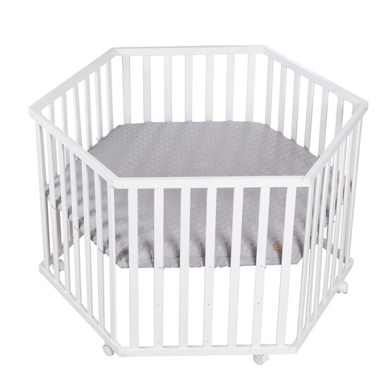 Roba Parc bébé hexagonal Roba Blanc - Tapis Gris  Roba Parc bébé hexagonal Roba Blanc - Tapis Gris