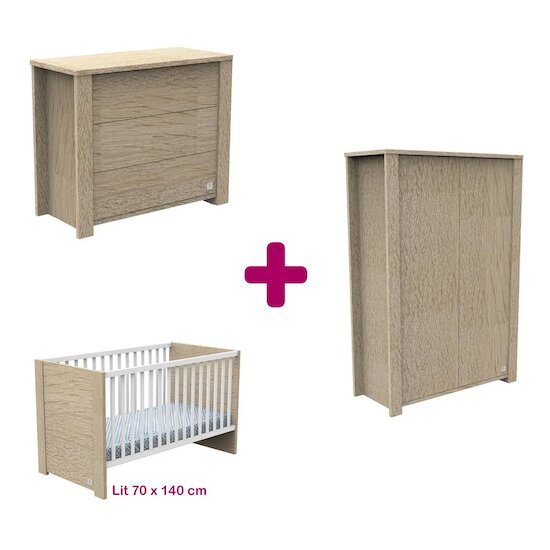 Sauthon Chambre bébé complète Antonin : lit évolutif 70x140, commode, armoire   Sauthon Chambre bébé complète Antonin : lit évolutif 70x140, commode, armoire