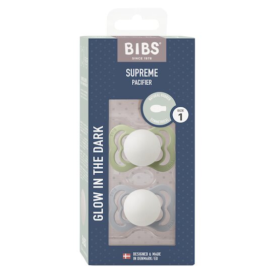 BIBS Tétines Supreme 2 Pack Caoutchouc naturel Sage Glow/Cloud Glow 
