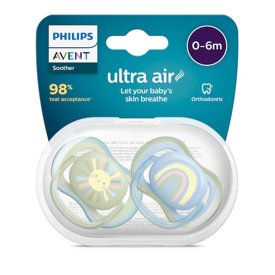 Philips Avent 2 Sucettes Ultra Air Multicolore  Philips Avent 2 Sucettes Ultra Air Multicolore