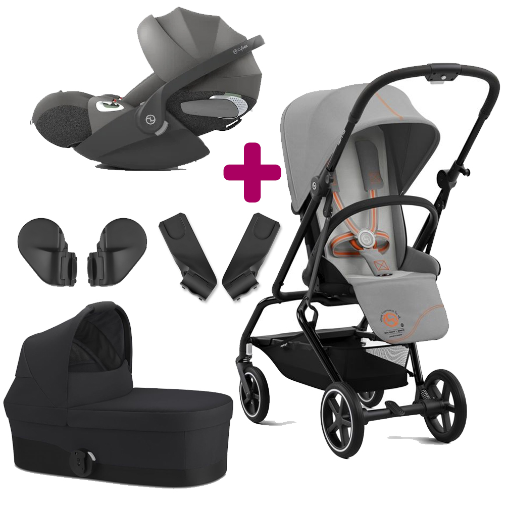 Pack poussette trio Eezy S Twist + 2 Lava Grey + coque Cloud T i-size mirage grey + adaptateurs coque + Nacelle Cot S Soho Grey +adaptateurs nacelle  Cybex