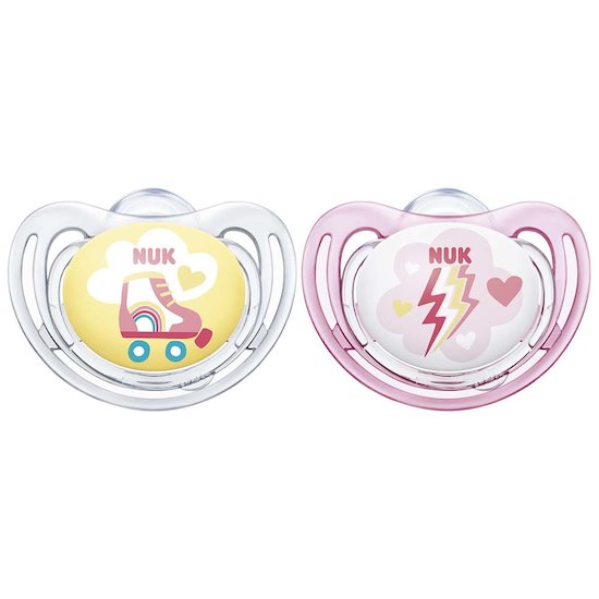 Nuk 2 Sucettes Freestyle garçon Jaune Et Rose Taille 1