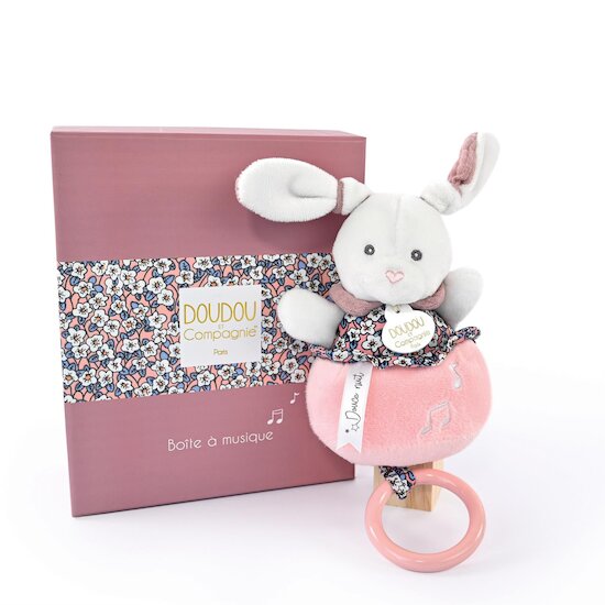 Doudou & Compagnie Boite à musique Boh'Aime Lapin Rose 20 cm