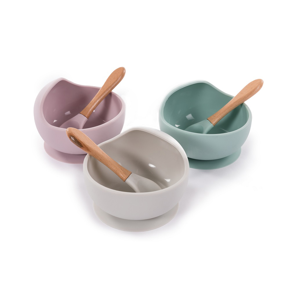 Bo Jungle - B-Assiette ventouse silicone & cuillère GRIS Bo Jungle