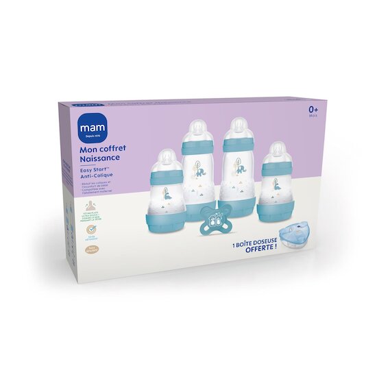 MAM Coffret Naissance 4 Biberons + 1 Sucette + 1 Boîte Doseuse Océan 0-6 mois MAM Coffret Naissance 4 Biberons + 1 Sucette + 1 Boîte Doseuse Océan 0-6 mois