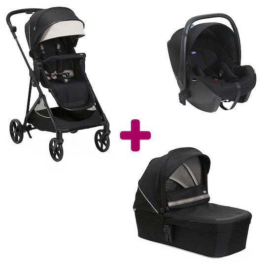 Chicco Pack poussette trio Seety Etna black + coque Kory essential black + nacelle Etna black  