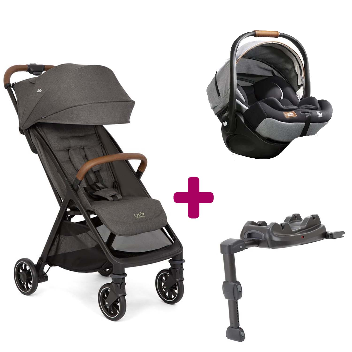 Joie - Pack Poussette Trio Poussette Pact Pro Shell Gray + Coque i-level Recline Carbon + Base Lx 2  Joie