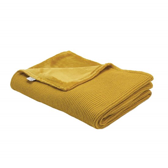 Trois Kilos Sept Couverture tricot flanelle Moutarde 75x100 cm