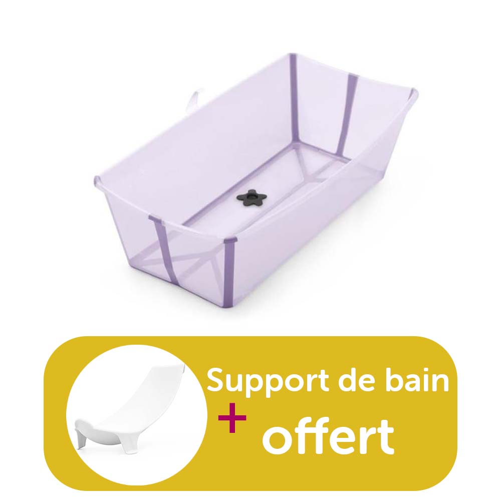 Stokke - Baignoire Flexi Bath X-Large Transparent Lavande achetée = support de bain offert  Stokke