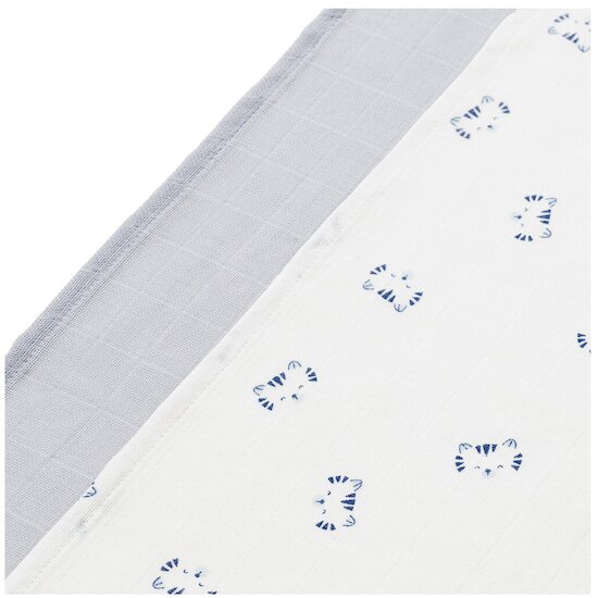 P’tit bisou Lot 2 langes coton bio Bleu 110x110 cm P’tit bisou Lot 2 langes coton bio Bleu 110x110 cm