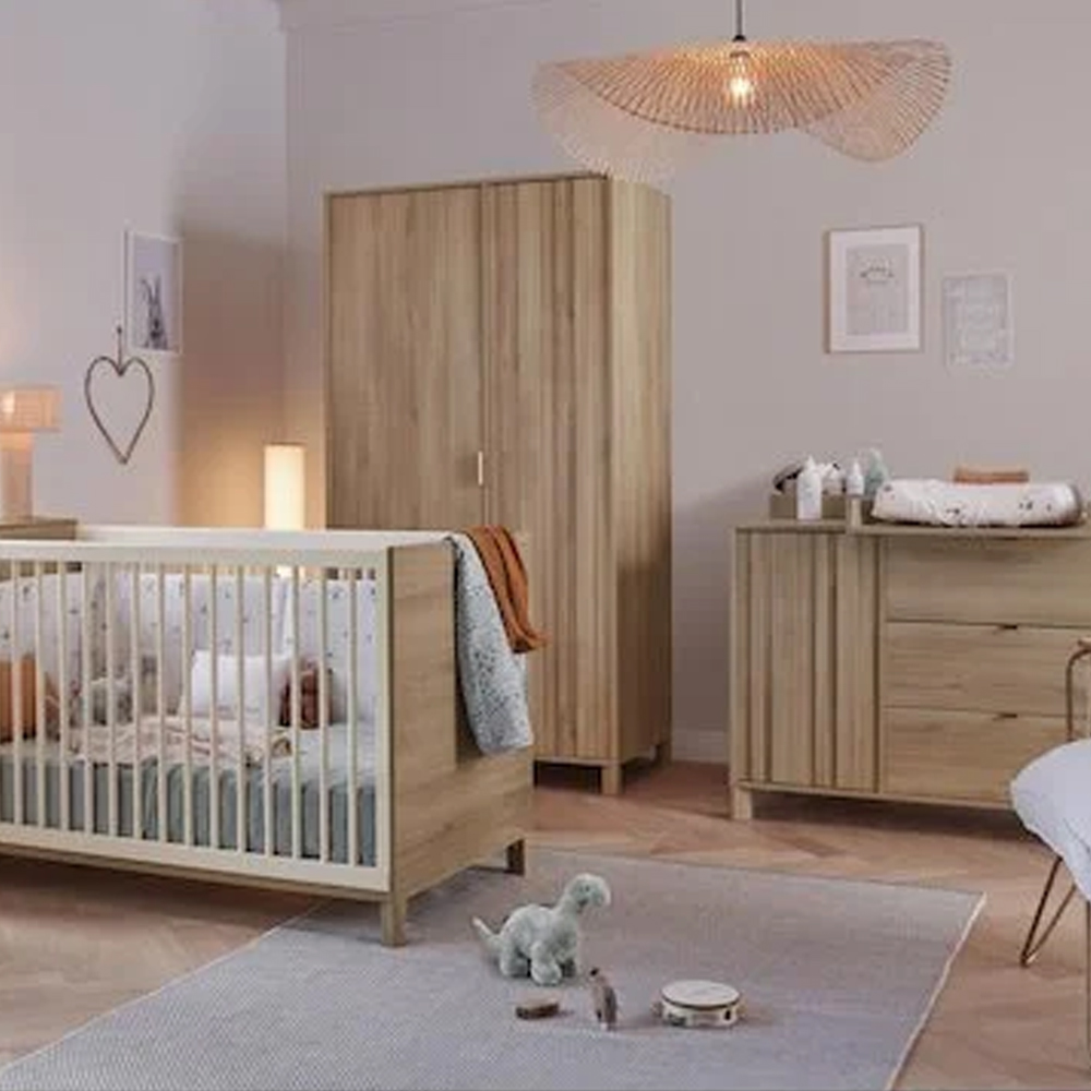 Galipette - Chambre bébé complète Calypso Chêne: Lit bébé 70x140, Commode 3 tiroirs 1 porte, Armoire 2 portes   Galipette