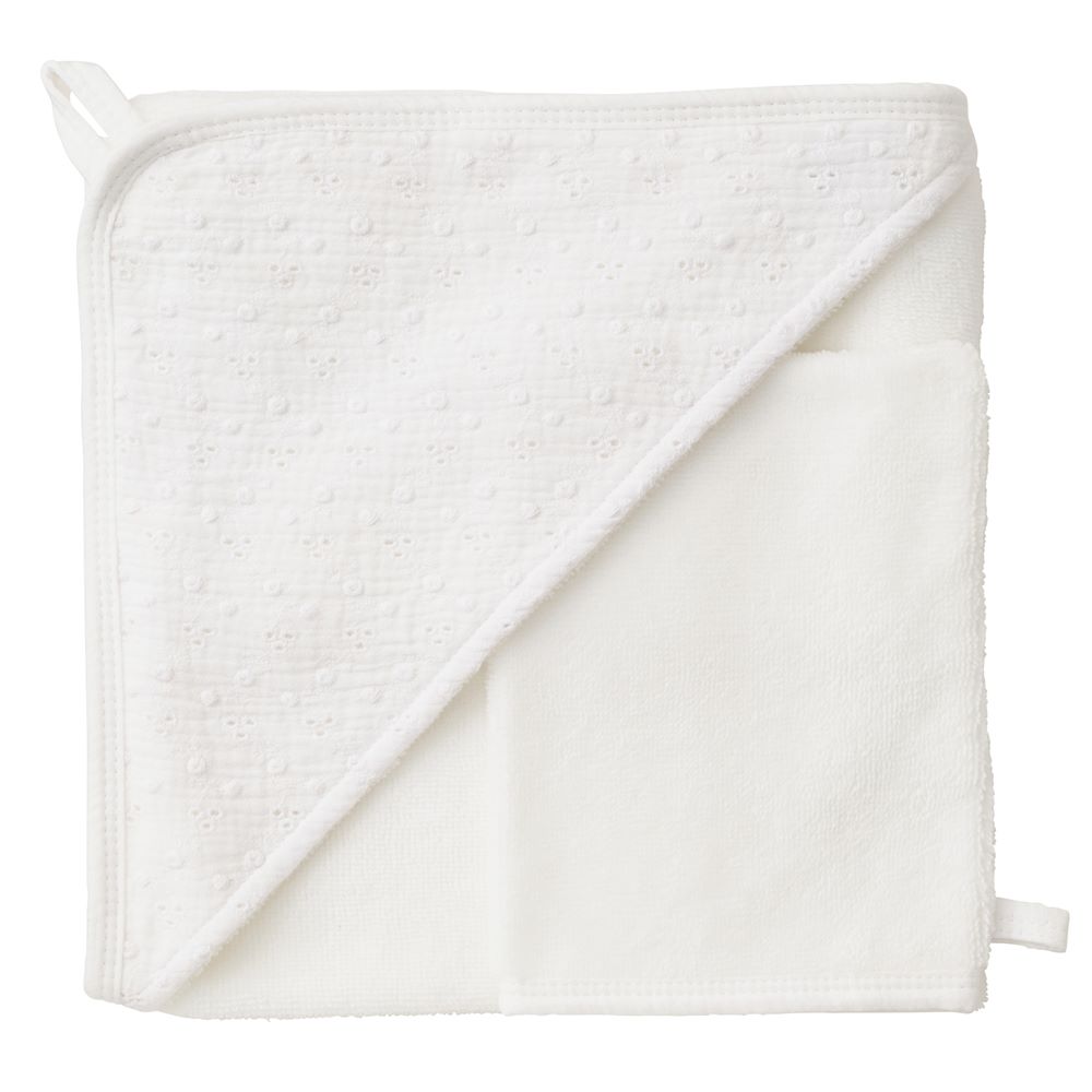 Cape de bain avec gant broderie anglaise BLANC BB&Co